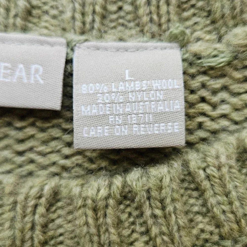 FieldGear Women's Sage Green Wool Sweater Large Textured Weave Pattern Australia